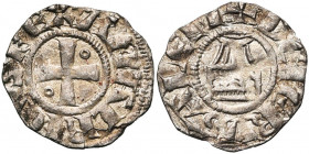 ROYAUME DE JERUSALEM, Amaury (1163-1174), billon obole. Type 7 (A avec double barre). D/ Croix pattée cantonnée d''un annelet en 2 et 3. Annelet initi...