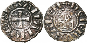 ROYAUME DE JERUSALEM, Amaury (1163-1174), billon denier. Type hybride 7/9 (A avec double barre au droit, avec chevron au revers). D/ Croix pattée cant...