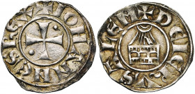 ROYAUME DE JERUSALEM, Jean de Brienne (1210-1225), AR drachma (ou dirham), Acre. D/ + IOHANNES REX Croix pattée cantonnée de deux annelets. R/ + DE IE...