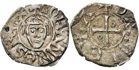 ROYAUME DE JERUSALEM, Jean de Brienne (1210-1225), billon denier, 1219-1221, Damiette. 1er type. D/ + IOHΛNNES REX T. couronnée de f., la couronne orn...