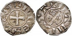ROYAUME DE JERUSALEM, Jean de Brienne (1210-1225), billon denier, 1219-1221, Damiette. 2e type (frappé à Acre ?). D/ + IOHESREX Croix pattée cantonn...