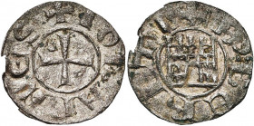 ROYAUME DE JERUSALEM, SEIGNEURIE DE BEYROUTH, Jean d''Ibelin (vers 1200-1236), billon denier. Type 2. D/ + IOhANNES Croix cantonnée de deux croissants...
