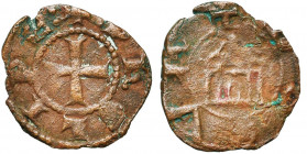 ROYAUME DE JERUSALEM, SEIGNEURIE DE TYR, Philippe de Montfort (1246-1270), Cu pougeoise. D/ +:PhELIPE: Croix. R/ + DE SVR Fronton d''église. Metcalf p...