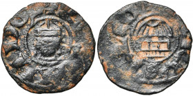 CHYPRE, Gui de Lusignan, seigneur de Chypre (1192-1194), Cu cuivre au Sépulcre. Au titre de roi de Jérusalem. D/ + REX GVIDO D T. cour. de f. entre de...