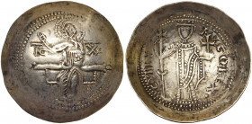 ROYAUME DE CHYPRE, Hugues Ier de Lusignan (1205-1218), besant en électrum. Type 1B. D/ Le Christ assis de f. sur un trône sans dossier, bénissant, ent...