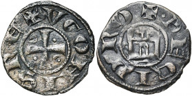ROYAUME DE CHYPRE, Hugues Ier de Lusignan (1205-1218), billon denier. Type 3. D/ + VGONIS RE Croix cantonnée de deux croissants pointés et deux points...