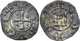 ROYAUME DE CHYPRE, Hugues Ier de Lusignan (1205-1218), billon denier. Type 4. D/ +·REX HVGO· Croix cantonnée de deux croissants pointés et deux points...