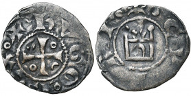 ROYAUME DE CHYPRE, Hugues Ier de Lusignan (1205-1218), billon denier. Type 5B, avec annelets. D/ +hVGOREX Croix cantonnée de deux croissants et deu...