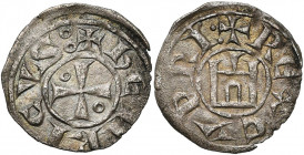 ROYAUME DE CHYPRE, Henri Ier (1218-1253), billon denier. Type 7. D/ + HENRICVS Croix pattée cantonnée de deux annelets. R/ + REX CYPRI: Castel génois...