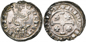 ROYAUME DE CHYPRE, Henri II (1285-1324), AR gros, 1310-1324, Nicosie (?). Série 1a. D/ Le roi trônant de f. sur deux lions, ten. un sceptre et un gl. ...