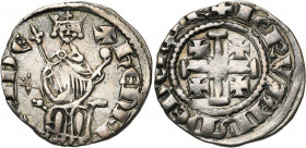 ROYAUME DE CHYPRE, Henri II (1285-1324), AR demi-gros, 1310-1324, Nicosie (?). Série 1a. D/ Le roi assis de f. sur un trône supporté par deux lions. A...