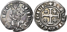 ROYAUME DE CHYPRE, Henri II (1285-1324), AR demi-gros, 1310-1324, Nicosie (?). D/ HENRI- REI DE Le roi assis de f. sur un trône supporté par deux lion...