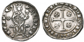 ROYAUME DE CHYPRE, Henri II (1285-1324), AR gros, 1310-1324, Famagouste (?). Série 1b. D/ Le roi trônant de f., ten. le sceptre et le gl. cr. A g., un...