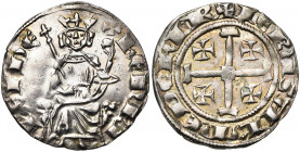 ROYAUME DE CHYPRE, Henri II (1285-1324), AR gros, 1310-1324, Famagouste (?). Série 2. D/ Le roi trônant de f. sur deux lions, ten. un sceptre et un gl...