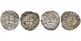 ROYAUME DE CHYPRE, Henri II (1285-1324), lot de 2 deniers au lion, avec et sans points dans les angles de la croix. Metcalf 727, 729.
Très Beau