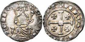 ROYAUME DE CHYPRE, Hugues IV (1324-1359), AR gros. D/ Le roi trônant de f. sur deux lions, ten. un sceptre et un gl. cr. Une croisette entre les pieds...