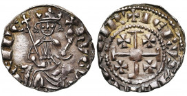 ROYAUME DE CHYPRE, Hugues IV (1324-1359), AR demi-gros, Famagouste (?). D/ Le roi trônant de f. sur deux lions, ten. un sceptre et un gl. cr. Deux lig...