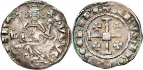 ROYAUME DE CHYPRE, Hugues IV (1324-1359), AR gros. D/ Le roi trônant de f. sur deux lions, ten. un sceptre et un gl. cr. A g., B sous un annelet. Une ...