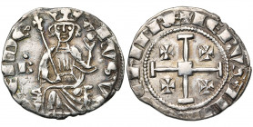 ROYAUME DE CHYPRE, Hugues IV (1324-1359), AR gros. D/ Le roi trônant de f. sur deux lions, ten. un sceptre et un gl. cr. A g., B sous un annelet. R/ C...