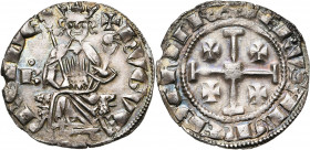 ROYAUME DE CHYPRE, Hugues IV (1324-1359), AR gros. D/ Le roi trônant de f. sur deux lions, ten. un sceptre et un gl. cr. Une croisette au col. A g., B...