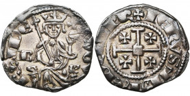 ROYAUME DE CHYPRE, Hugues IV (1324-1359), AR demi-gros. D/ Le roi trônant de f. sur deux lions, ten. un sceptre et un gl. cr. Une croisette au col. A ...