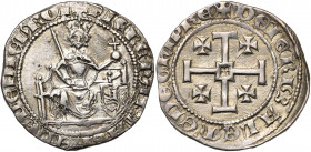 ROYAUME DE CHYPRE, Pierre Ier (1359-1369), AR gros. De facture soignée. D/ Le roi trônant de f., ten. une épée et un gl. cr. Un annelet au col. A d., ...