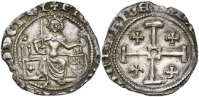 ROYAUME DE CHYPRE, Pierre Ier (1359-1369), AR gros. D/ Le roi trônant de f., ten. une épée et un gl. cr. A d., son écu. A g., un petit oiseau. Sur le ...