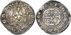 ROYAUME DE CHYPRE, Pierre Ier (1359-1369), AR gros, 1361-1373, Antalya (?). Monnayage léger, aux légendes latines. D/ + PETRVS DEI GRA REX Le roi t...