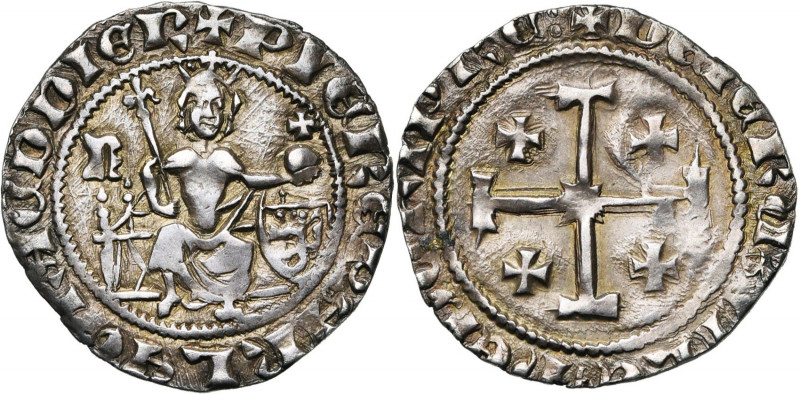 ROYAUME DE CHYPRE, Pierre II (1369-1382), AR gros. D/ Le roi trônant de f., ten....