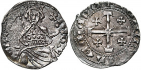 ROYAUME DE CHYPRE, Jacques Ier (1382-1398), AR gros. 2e type. Groupe 2 (style fruste). D/ Le roi trônant de f., ten. un sceptre fleurdelisé et un gl. ...