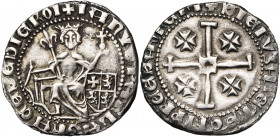 ROYAUME DE CHYPRE, Janus (1398-1432), AR gros. Type B. Au titre de roi d''Arménie. D/ Le roi trônant de f., ten. un sceptre fleurdelisé et un gl. cr. ...