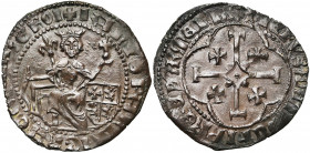 ROYAUME DE CHYPRE, Janus (1398-1432), AR gros. Type D. Au titre de roi d''Arménie. D/ Le roi trônant de f., ten. un sceptre fleurdelisé et un gl. cr. ...