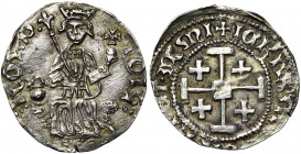 ROYAUME DE CHYPRE, Jean II (1432-1458), AR gros. Type H2. Au titre de roi d''Arménie. D/ IOIS-ROX D Le roi trônant de f. sur deux lions, ten. un sce...
