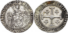 ROYAUME DE CHYPRE, Louis de Savoie (1459-1460), AR gros. Type A. D/ + LODUUICUS DEI GRACIA REX Le roi trônant de f., ten. un sceptre et un gl. cr. A d...