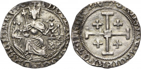 ROYAUME DE CHYPRE, Louis de Savoie (1459-1460), AR gros. Type A. D/ Le roi trônant de f., ten. un sceptre et un gl. cr. A d., son écu. R/ Croix de Jér...
