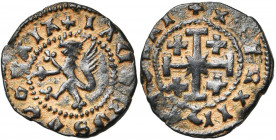 ROYAUME DE CHYPRE, Jacques II (1460-1473), AE sizain, Famagouste (?). D/ Lion rampant à g. GRAIA en fin de légende. R/ Croix de Jérusalem. Metcalf 808...
