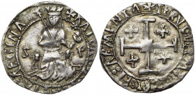 ROYAUME DE CHYPRE, Catherine Cornaro (1474-1489), AR gros. Type D. D/ La reine trônant de f., ten. un sceptre et un gl. cr., entre S-P. R/ Croix de Jé...