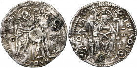 CHYPRE, sous domination vénitienne, (1489-1571), AR 10 soldi. Contremarqué sur un marcello d''Agostino Barbarigo (1486-1501). R/ Contremarques: X au c...