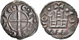 PRINCIPAUTE D''ACHAIE, Guillaume II de Villehardouin (1246-1278), Cu denier à la tour, Corinthe. D/ G• P- AC-CA-IE• Croix longue. R/ +•CORINTHVM• Port...