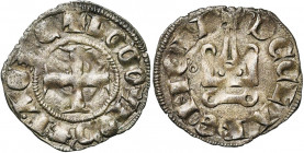 PRINCIPAUTE D''ACHAIE, Louis de Bourgogne (1313-1316), billon denier tournois, Clarentza. D/ + LODOVIC'' D'' B'' P ACH''E Croix. R/ +DE CLARENCIA Ch...