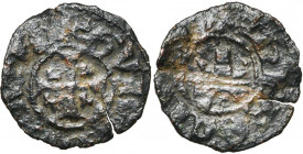 DUCHE D''ATHENES, Gui II de la Roche (1287-1308), AE obole, 1287-1294, Thèbes. 4e type, frappée pendant sa minorité. D/ + GVIOT DVX ATH Croix cantonné...