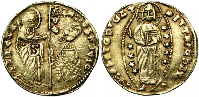 ducat. Imitation du ducat vénitien d''Andrea Dandolo (1344-1354). D/ Le doge age...