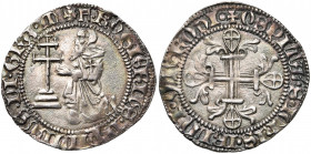 ORDRE DE SAINT-JEAN A RHODES, Roger de Pins (1355-1365), AR gigliat. 1er type. D/ Le grand maître agenouillé à g. devant une croix patriarcale. R/ Cro...