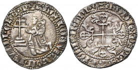 ORDRE DE SAINT-JEAN A RHODES, Roger de Pins (1355-1365), AR gigliat. 1er type. D/ Le grand maître agenouillé à g. devant une croix patriarcale. R/ Cro...