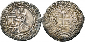 ORDRE DE SAINT-JEAN A RHODES, Roger de Pins (1355-1365), AR gigliat. 1er type. D/ Le grand maître agenouillé à g. devant une croix patriarcale. En des...
