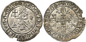ORDRE DE SAINT-JEAN A RHODES, Roger de Pins (1355-1365), AR gigliat. 2e type. D/ Le grand maître agenouillé à g. devant une croix patriarcale. A d., u...