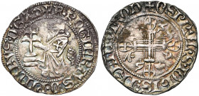 ORDRE DE SAINT-JEAN A RHODES, Roger de Pins (1355-1365), AR aspre (demi-gigliat). 2e type. D/ + F ROGIERIVS DE PINIBVS D GRA M Le grand maître agenoui...