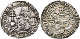ORDRE DE SAINT-JEAN A RHODES, Robert de Juilly (1374-1377), AR gigliat. D/ Le grand maître agenouillé à g. devant une croix patriarcale. A d., son écu...