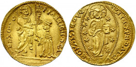 ORDRE DE SAINT-JEAN A RHODES, Fabrizio del Carretto (1513-1521), AV ducat. D/ F FABRICII D CA/ MFX/ S IOHANNI Le grand maître agenouillé devant saint ...