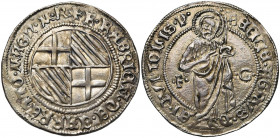 ORDRE DE SAINT-JEAN A RHODES, Fabrizio del Carretto (1513-1521), AR demi-lire d''argent. D/ F FABRICII DE CARRETTO MAGN M R Champ écartelé aux armes d...